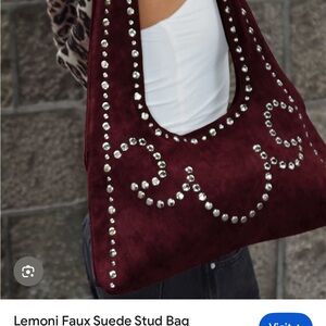 Princess Polly Maroon Suede Shoulder Bag with Silver Studs